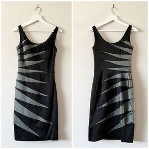 JAX Sleeveless Color-block Geometric Sunbeam Sheath Bodycon Cocktail Dress
